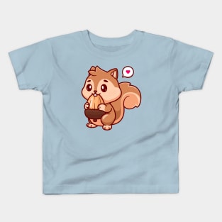 Cute Squirrel Eating Acorn Cartoon Kids T-Shirt